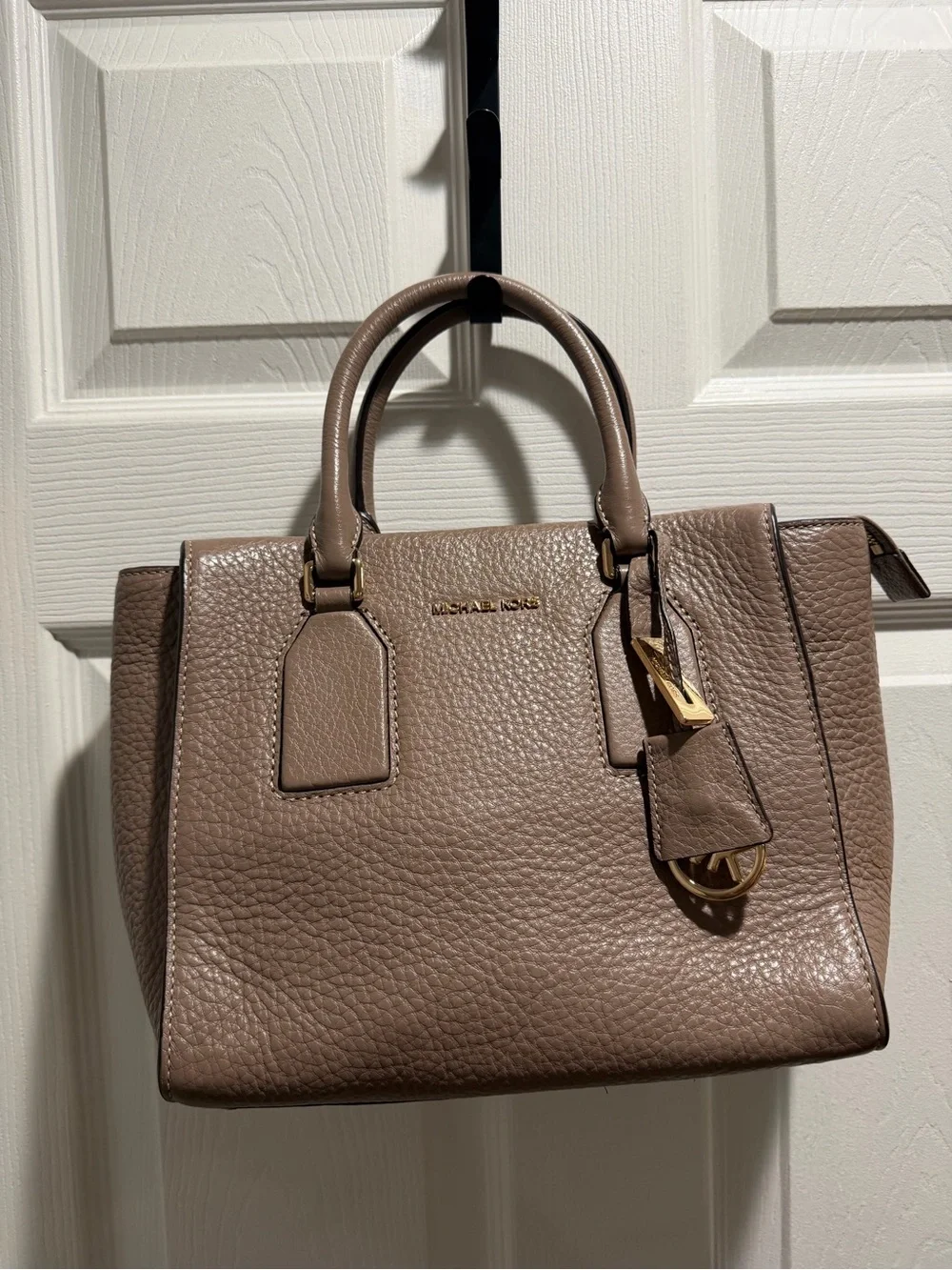 Michael Kors Pebbled Leather Satchel in Taupe Brown